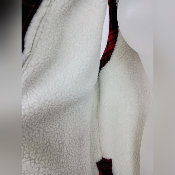 Plaid Red Black Christmas Winter Sherpa Sleeveless Vest Preppy Plus Size XXL - Picture 4 of 10